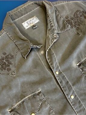 Ryan Michael Western Pearl Snap Shirt Mens XL Gray Silk Blend Cowboy Long Sleeve